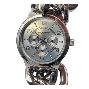 AKRIBOS AK531SS Womens Watch 38mm - New Battery - 12/24 HR - Day Date - WR